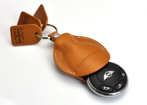 Photo1: buzzhouse design BMW MINI handmade leather Key ring Cover R55,R56,R57,R58,R59,R60 Camel (Made in Japan)　