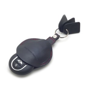 Photo2: buzzhouse design BMW MINI handmade leather Key ring Cover for F56 Black Red Color Stitch  (Made in Japan)